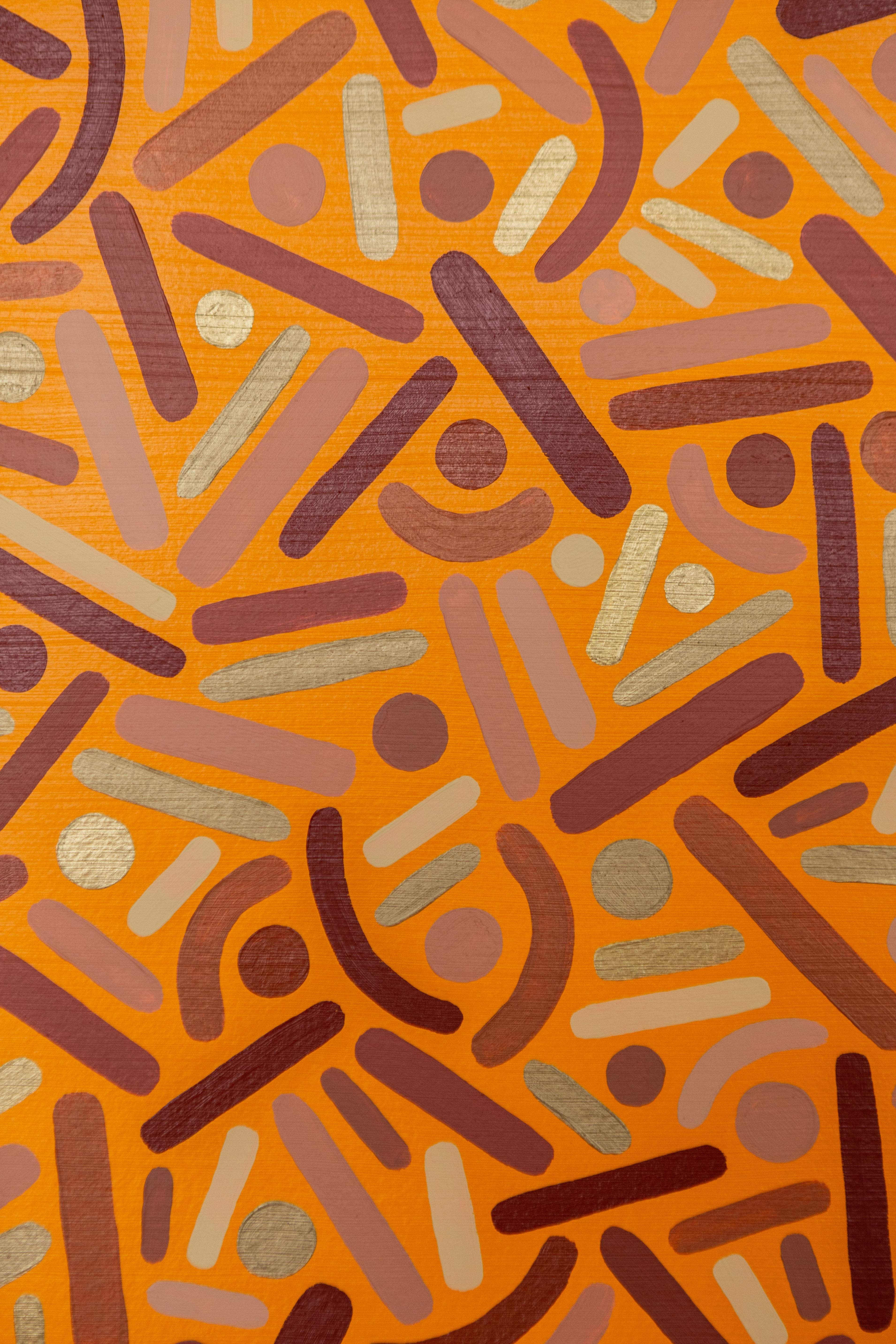 Canyon Frequency: Close-up of orange, brown, gold, and pale dots and curves.